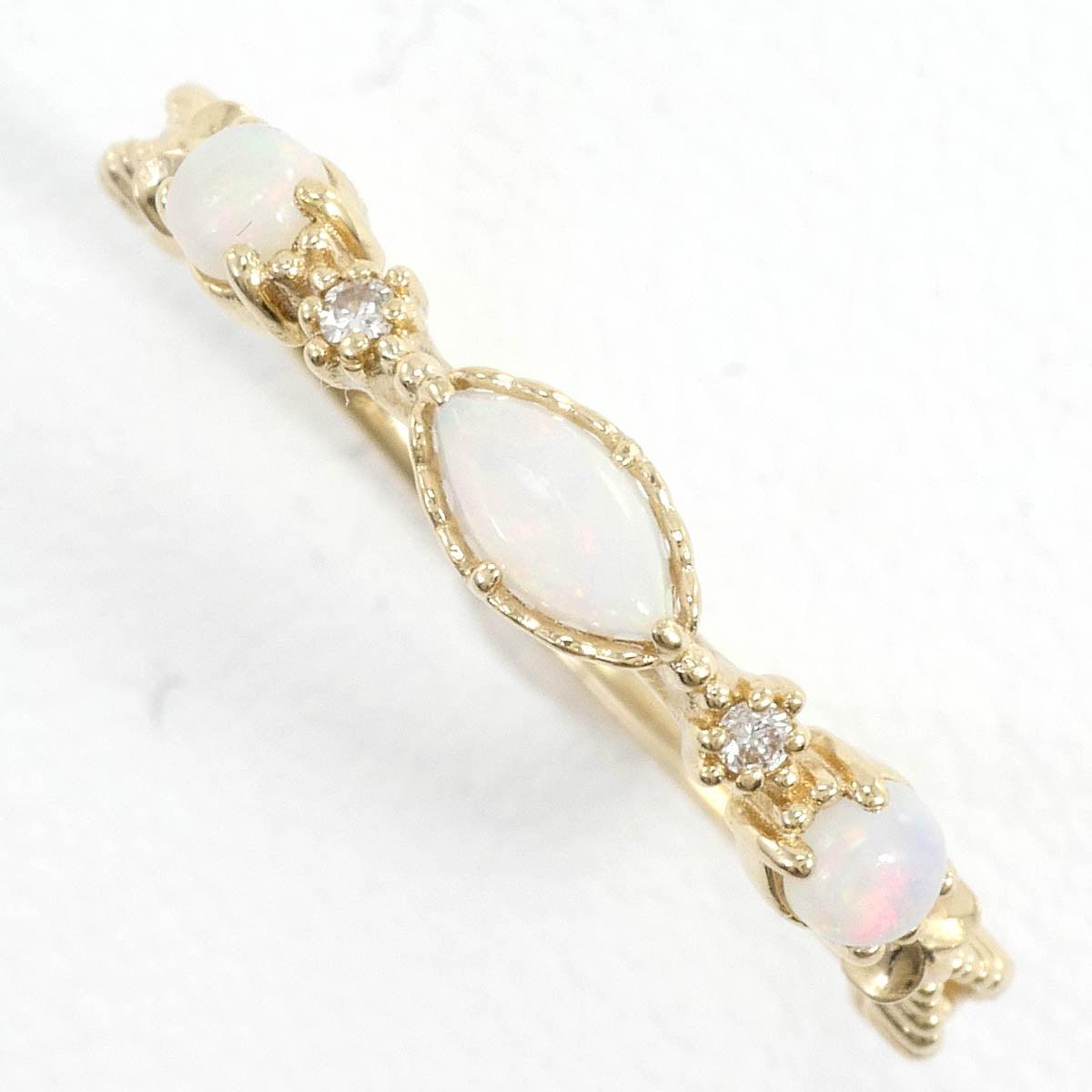 アガット K14YG リング 指輪 11号 オパール ダイヤ 0.01 総重量約1.1  