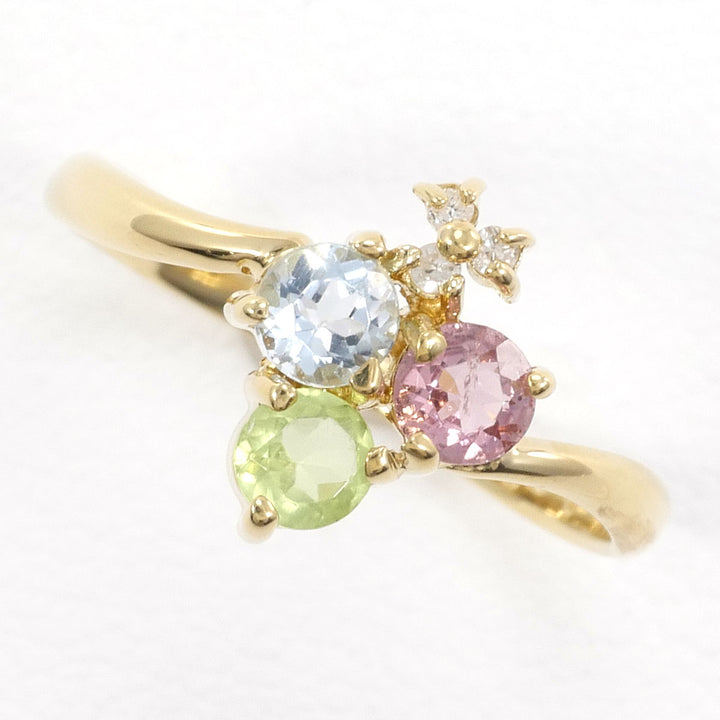 K18YG リング 指輪 4号 アクアマリン ピンクトルマリン ペリドット  