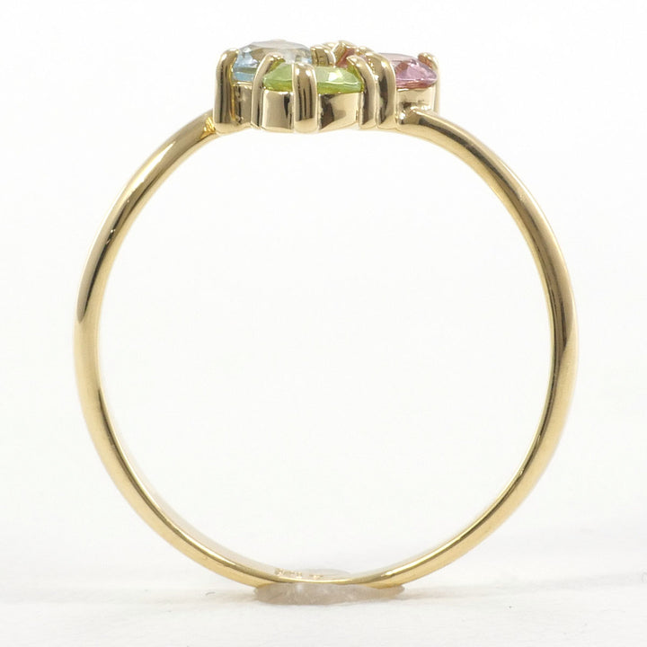 K18YG リング 指輪 4号 アクアマリン ピンクトルマリン ペリドット  