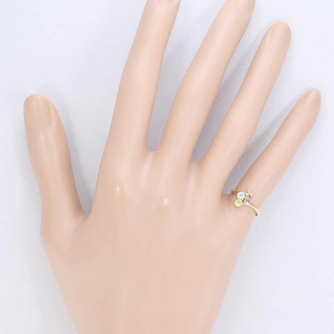 K18YG リング 指輪 4号 アクアマリン ピンクトルマリン ペリドット  