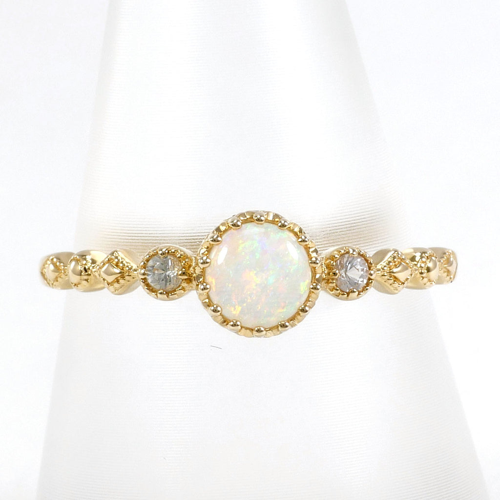 K10YG リング 指輪 15号 オパール ホワイトサファイア 総重量約1.2