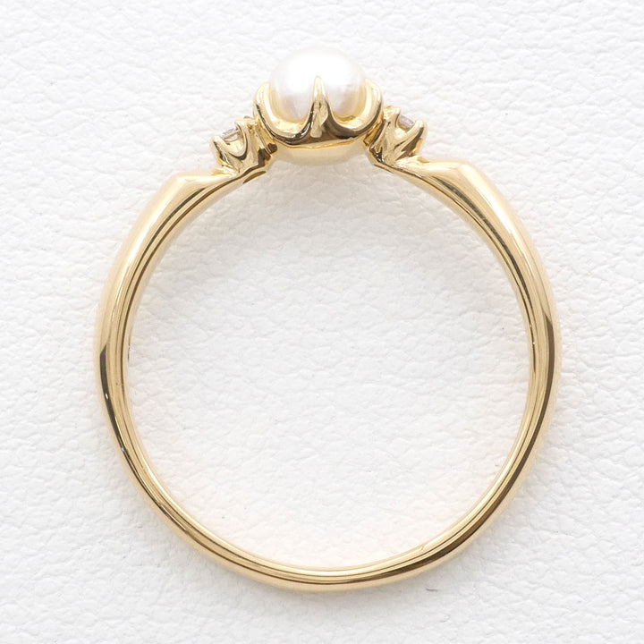 4℃ K18YG リング 指輪 7.5号 パール 約4mm ダイヤ 総重量約1.9