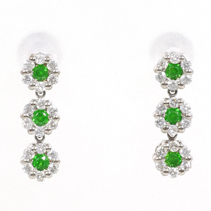 K14WG ピアス グリーンガーネット 0.14 0.13 ダイヤ 0.18×2 総重量約